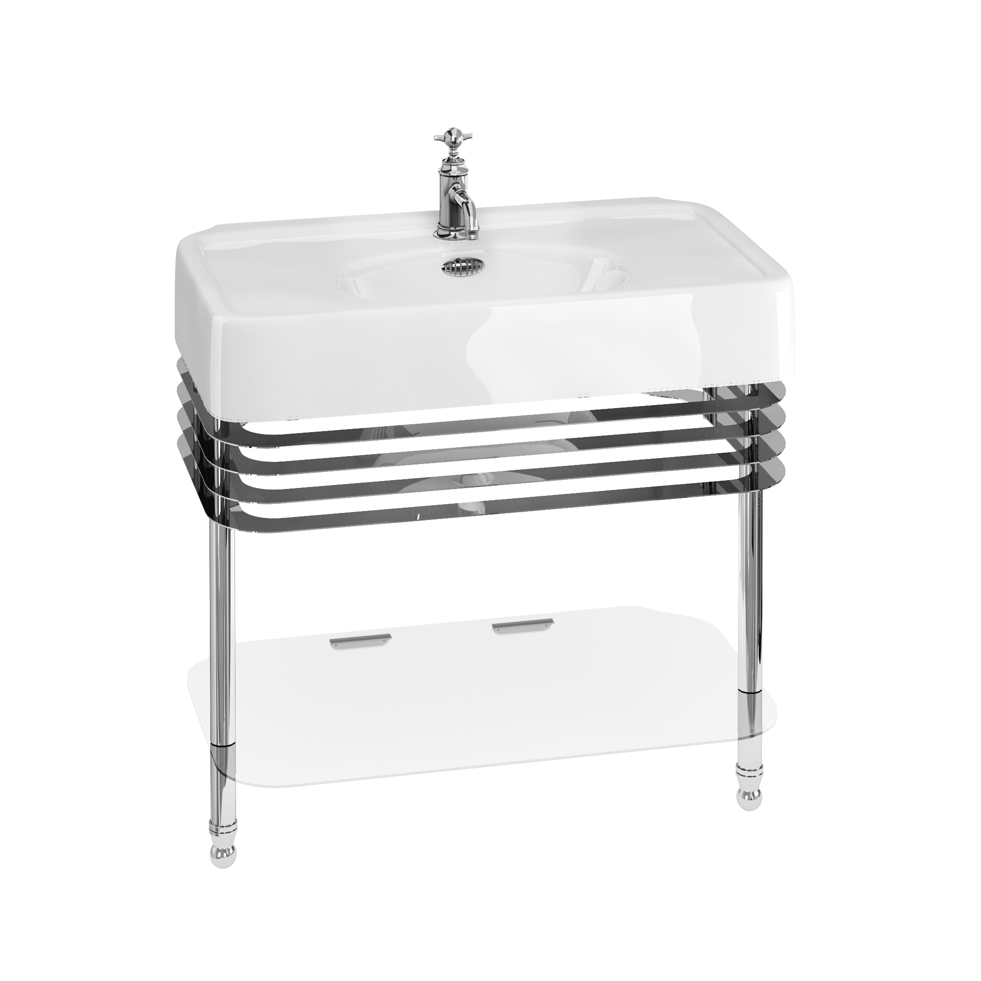 Arcade 900mm basin with chrome overflow & basin stand
